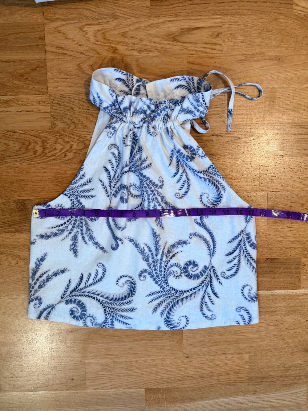 Banana Republic Linen Blend Blouse Size 6 Blue White Paisley Coastal Ruched Tie - Picture 5 of 7